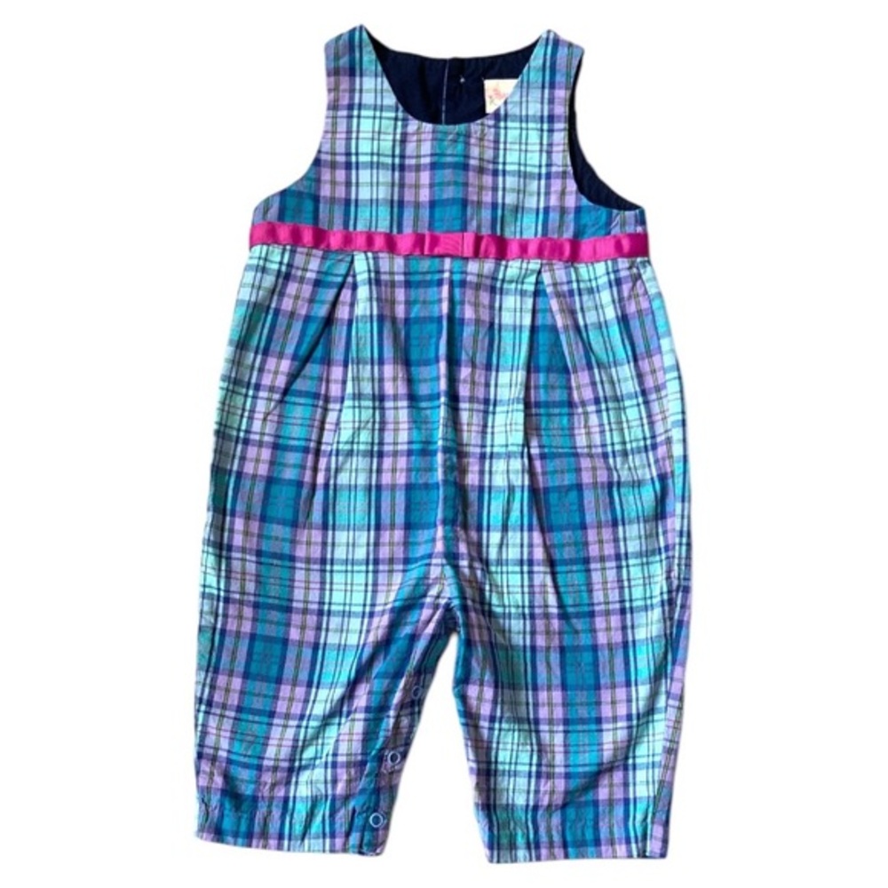 VINTAGE 90s Heartstrings Overalls Romper Jumper Pants Pink Purple Blue Gingham